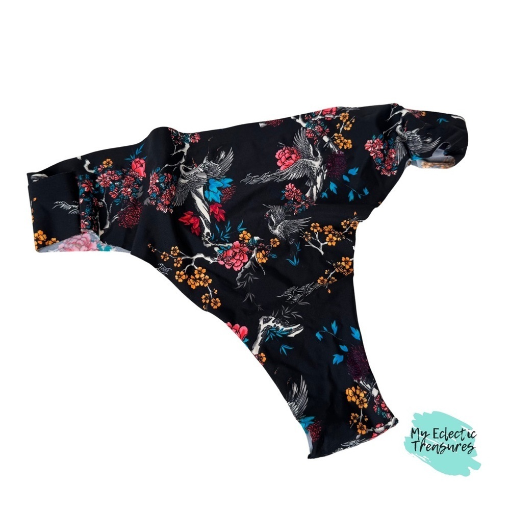 Black Floral Thong Panties by Splendies Size 1X NWT